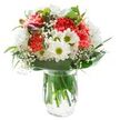 Full of lively colour and heartfelt warmth, this Blackwall-inspired bouquet showcases coral-pink carnations with lush, crinkled petals gathered in a crystal-clear glass vase, poised for admiration against a glowing white background. Surrounding the cheerful carnations, pristine white daisies with soft golden-green centres radiate innocence, each blossom opening outwards like a small sun brightening a riverside apartment near Poplar Dock Marina. White chrysanthemums bring a layered, textural fullness, their petals crisp and inviting, while sprays of baby's breath meander throughout, lending the whole arrangement an airy delicacy. From the left side, magenta alstroemeria buds, tightly closed, hint at promise and quiet surprise-just waiting to bloom for a Blackwall celebration. Broad, glossy green leaves frame the bouquet's base, providing visual support and grounding, while slender green shoots thread gracefully upward, adding a touch of wild charm akin to foliage found along Millennium Harbour. Submerged green stems catch the light through the vase's clean water, ensuring a sense of freshness that's unmistakably local. This bouquet, so thoughtfully arranged by Florist Blackwall, is perfect for birthdays, thank you gifts, or sending a dose of cheer to anyone along the Thames, invoking renewal and community with every carefully selected bloom.